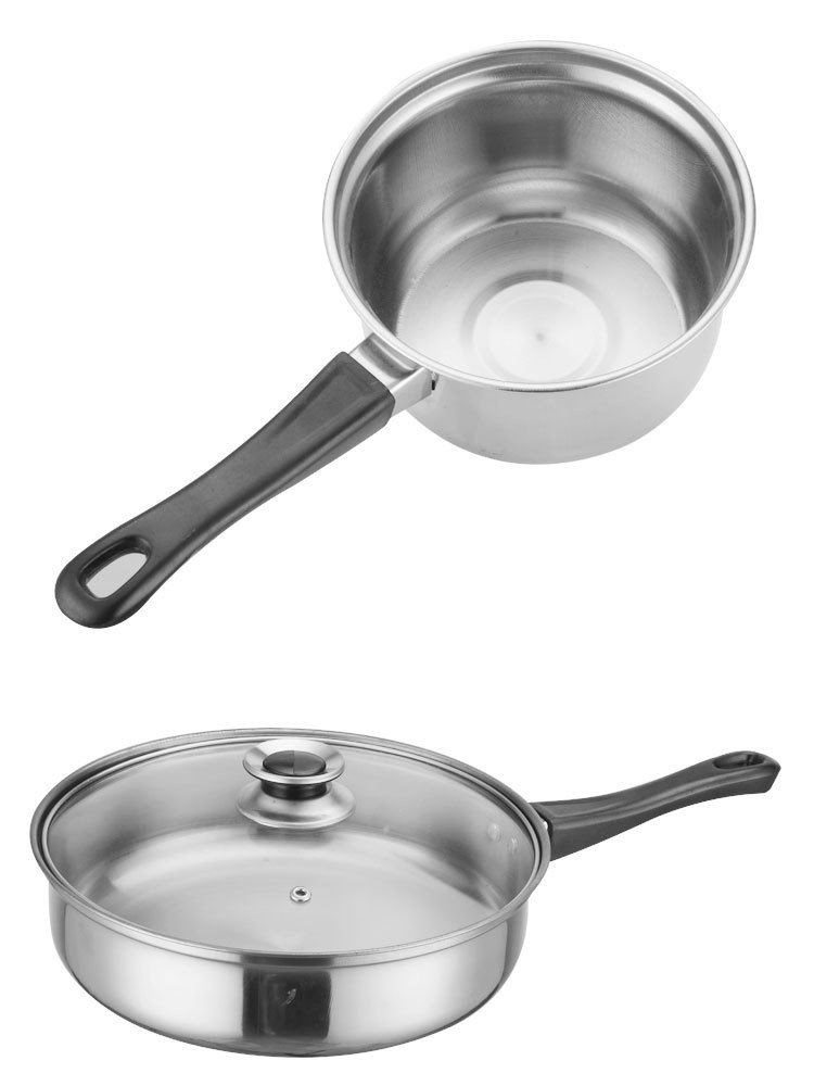 12pcs Stainless Steel Cookware Set with Glass Cover 5pcs Black Handle Kitchen Pots Pans Direct Factory Sales Cooking Pot Set