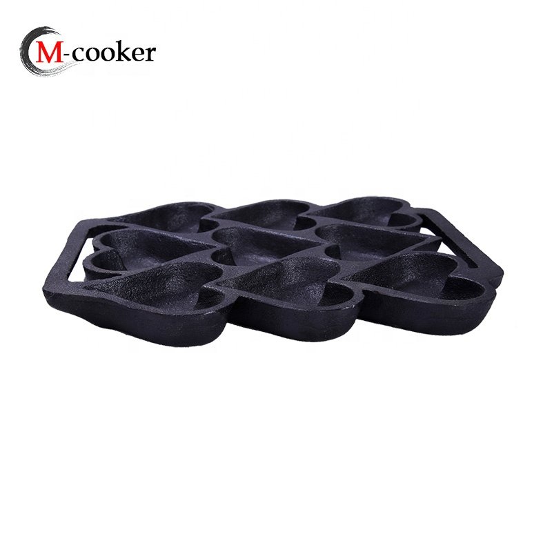 Cast Iron pre-seasoned Egg Pan heart shape holes Breakfast Pan Frying Pan