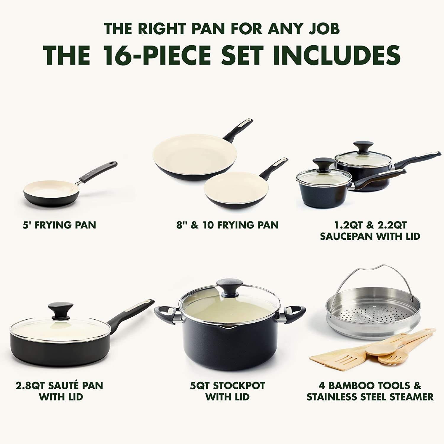 hot selling High Quality Healthy Ceramic Nonstick 16 Piece Cookware Pots and Pans Set, PFAS-Free, Dishwasher Safe, Black