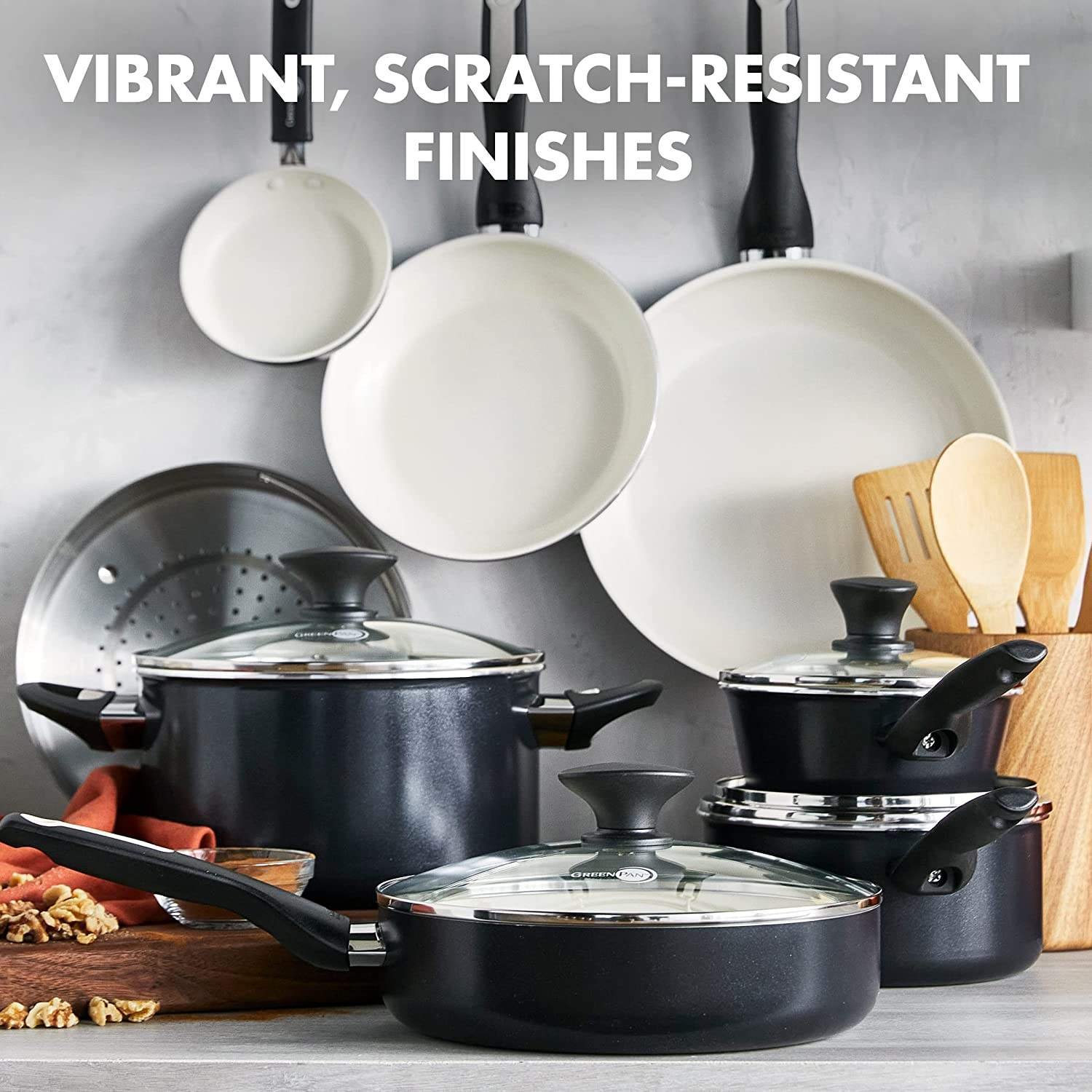 hot selling High Quality Healthy Ceramic Nonstick 16 Piece Cookware Pots and Pans Set, PFAS-Free, Dishwasher Safe, Black