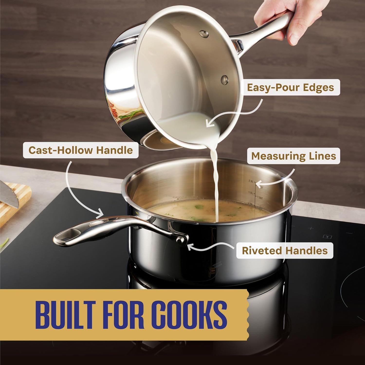15-Piece Non-Toxic Best Stainless Steel Pots and Pans Professional Quality Kitchen Cookware