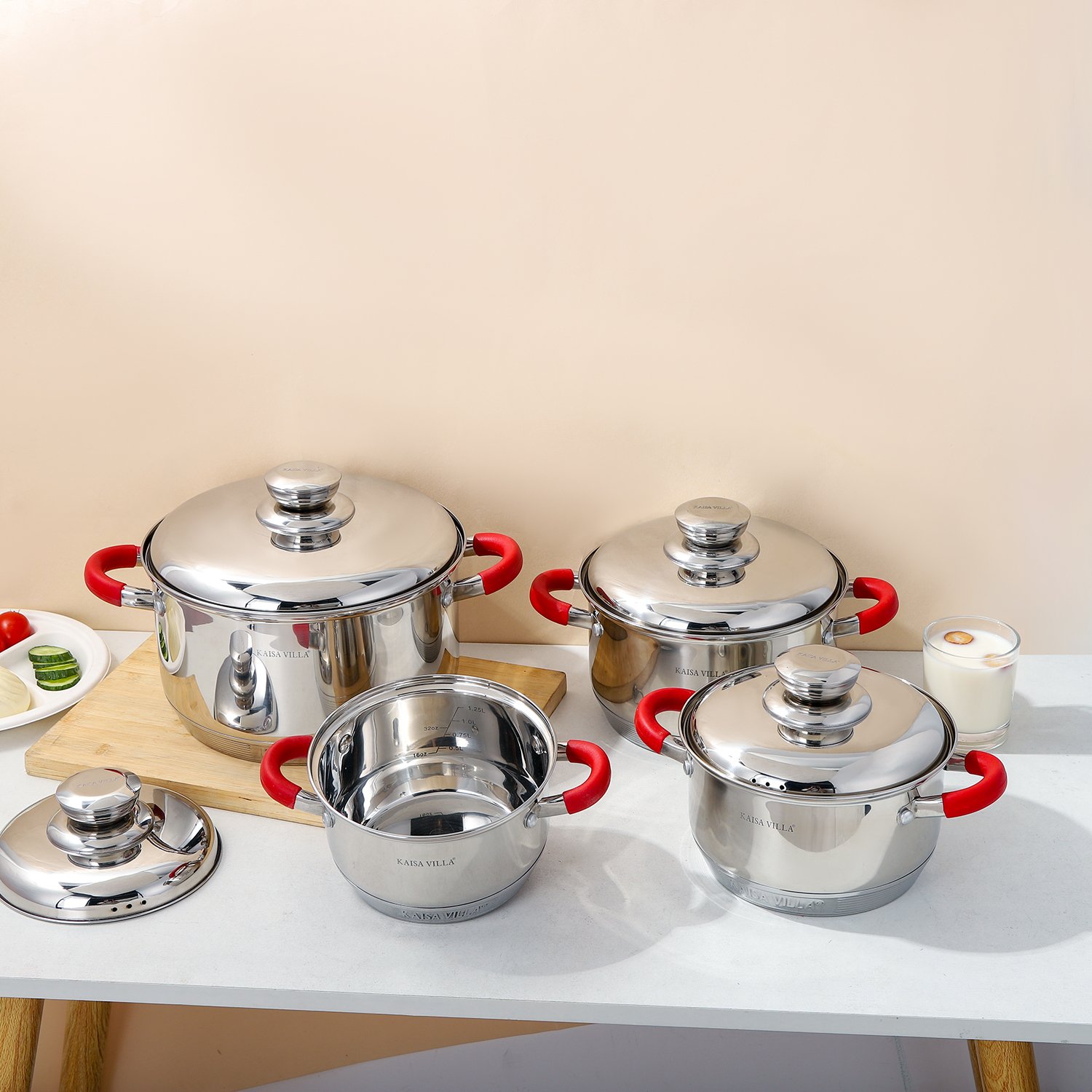 KAISA VILLA KV-6672 High Quality Stainless Steel Cookware Sets Pots & Pans Sets soup & stock pots Kitchen ware sets 9 Layers