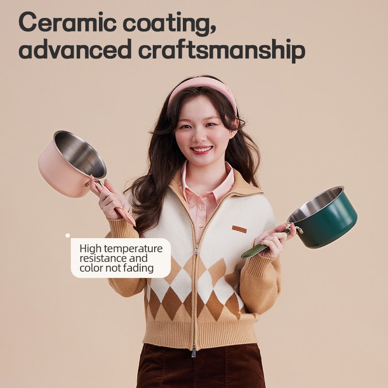 Purecook Fashion Colored Healthy Household Kitchen Induction&Gas Cooking Pot Ceramic Coating Stainless Steel Cookwares Sets