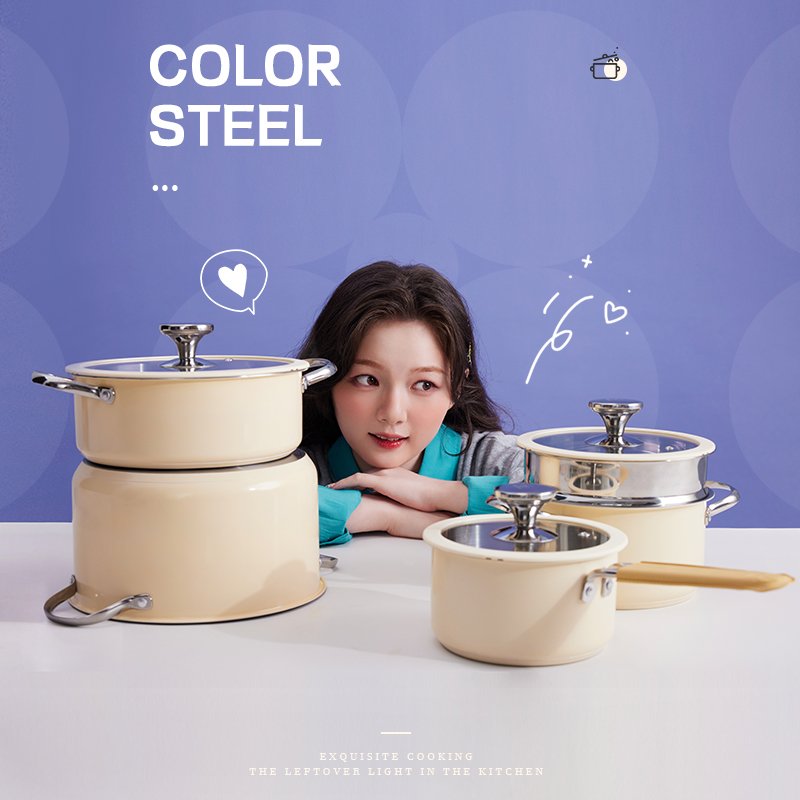 Purecook Fashion Colored Healthy Household Kitchen Induction&Gas Cooking Pot Ceramic Coating Stainless Steel Cookwares Sets