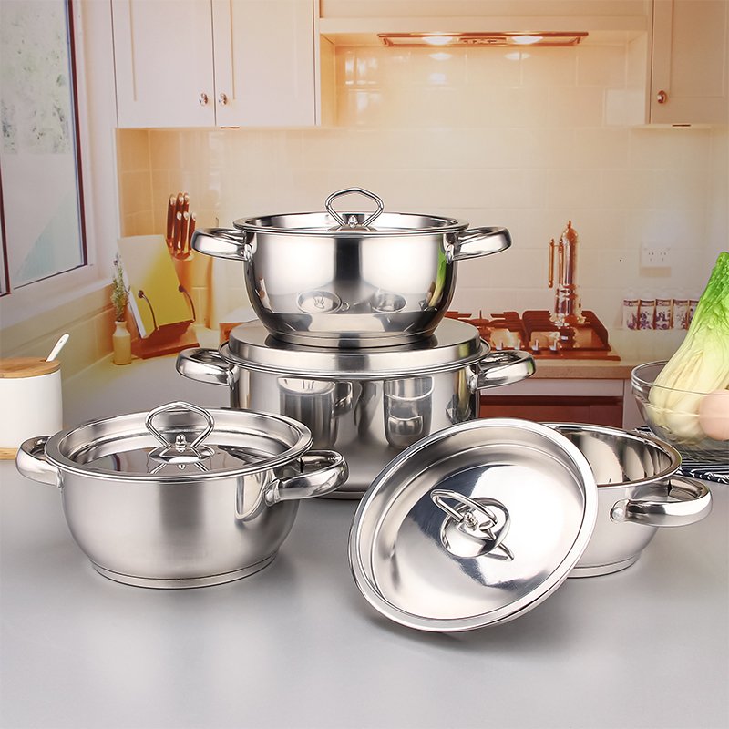 High quality cooking utensils 12 sets of stainless steel frying pan & soup pot set with cover