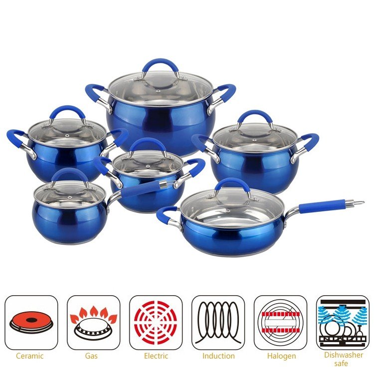 high quality induction non stick with glass lid for 12pcs cookware sets