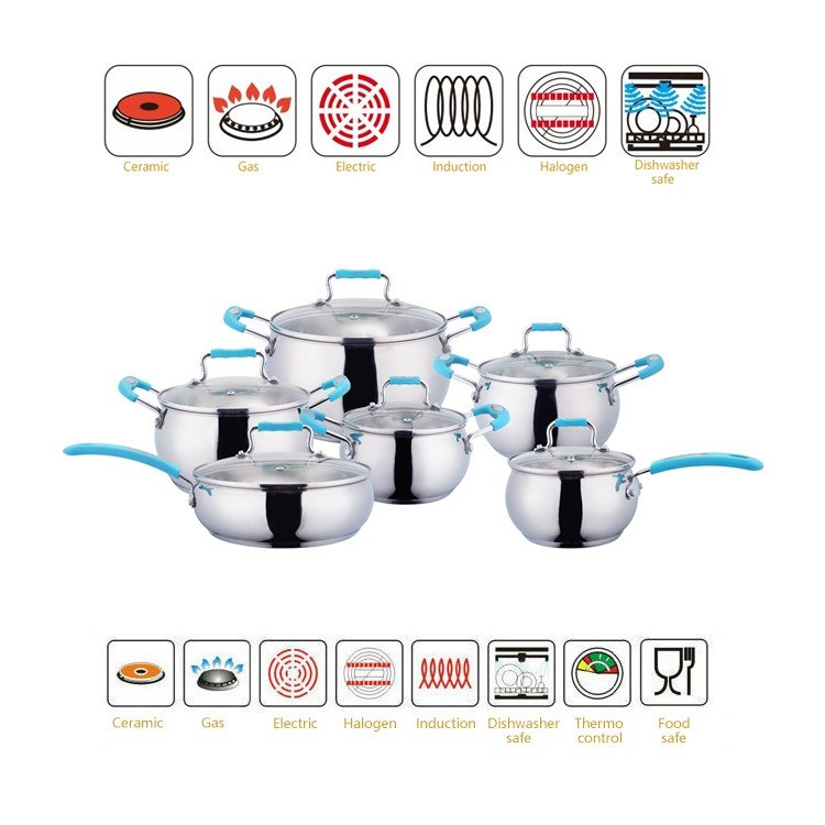 high quality induction non stick with glass lid for 12pcs cookware sets