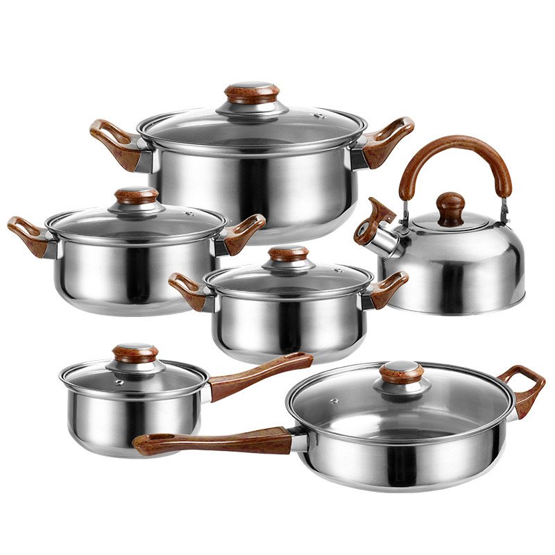 12pcs Stainless Steel Cookware Set Kitchenware Pots and Pans for Cooking Frying nonstick Cookpot Pan Set