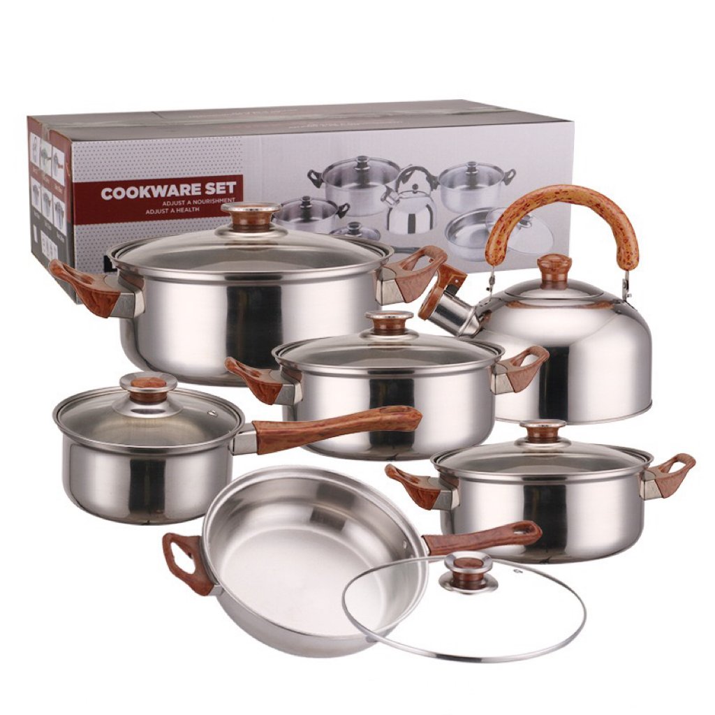 12pcs Stainless Steel Cookware Set Kitchenware Pots and Pans for Cooking Frying nonstick Cookpot Pan Set