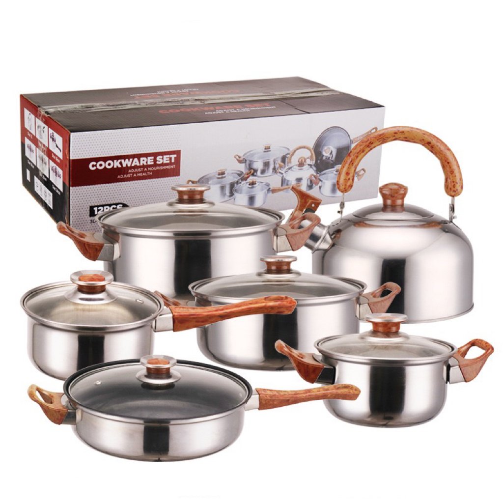 12pcs Stainless Steel Cookware Set Kitchenware Pots and Pans for Cooking Frying nonstick Cookpot Pan Set