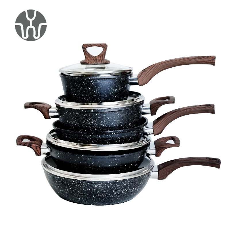 High Quality wholesale nonstick cookware ceramic pan sets with soft touch handle die cast kitchenware set