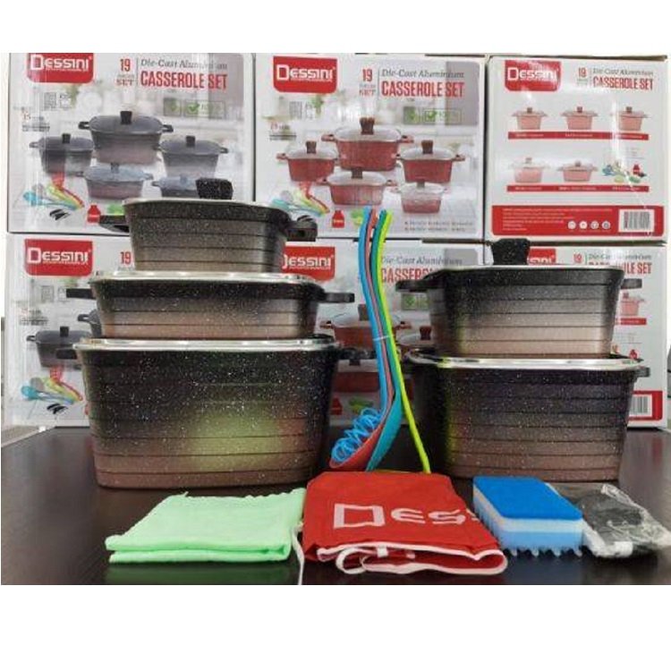 Hot Sale Non Stick Cooking Pot 19PCS Ceramic Coated Granite Cookware Die Cast Aluminum Casserole and Kitchen Utensils Set