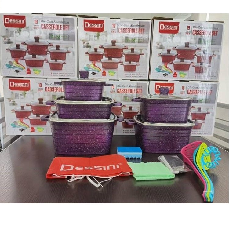 Hot Sale Non Stick Cooking Pot 19PCS Ceramic Coated Granite Cookware Die Cast Aluminum Casserole and Kitchen Utensils Set