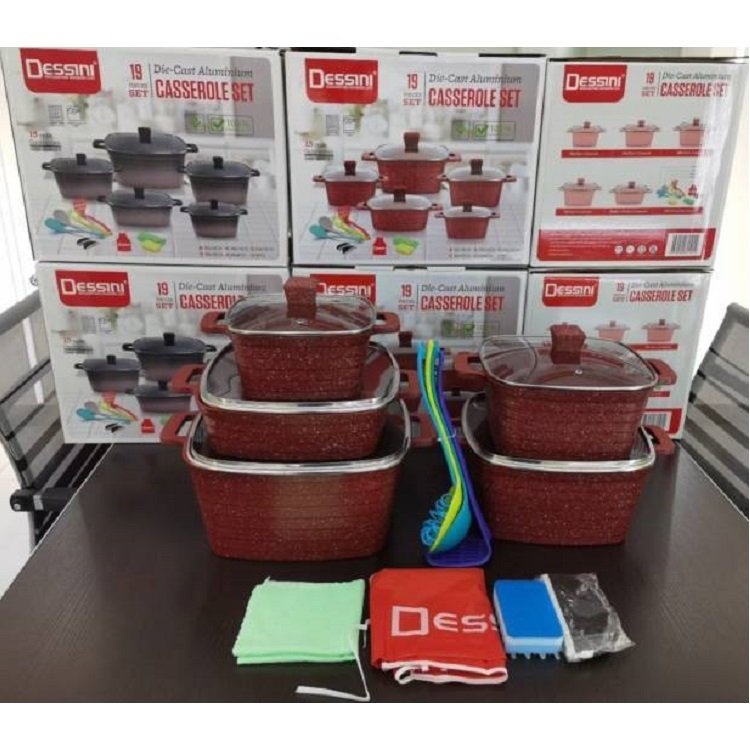 Hot Sale Non Stick Cooking Pot 19PCS Ceramic Coated Granite Cookware Die Cast Aluminum Casserole and Kitchen Utensils Set