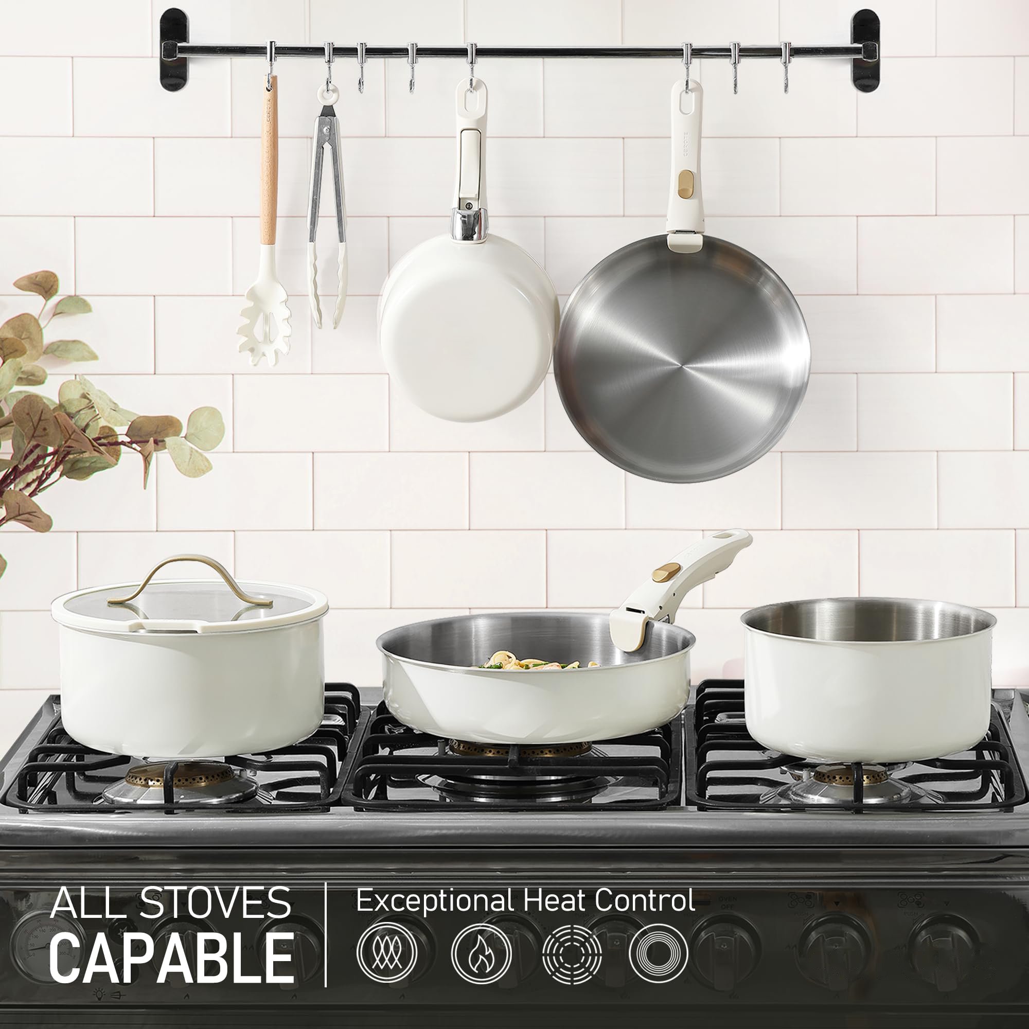 12pcs Pots and Pans Set Stainless Steel Cookware Set Detachable Handle Induction Kitchen Cookware Sets with Removable Handle