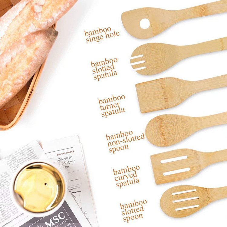 New product ideas 2022 cooking spoon 6pcs utensils set kitchen bamboo wooden nonstick cookware sets