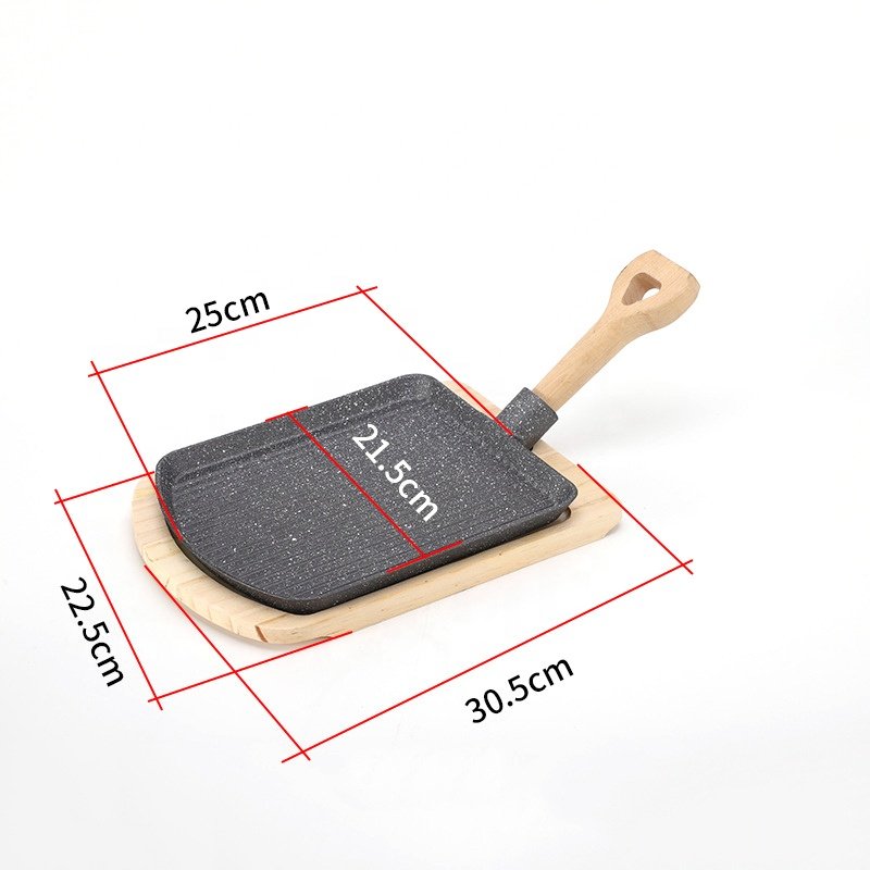 Thickened non-stick small Sizzling Plate wooden handle spade barbecue plate Kitchen Cookware Cast Iron Steak Frying pan