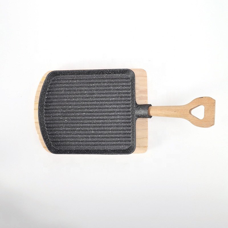 Thickened non-stick small Sizzling Plate wooden handle spade barbecue plate Kitchen Cookware Cast Iron Steak Frying pan