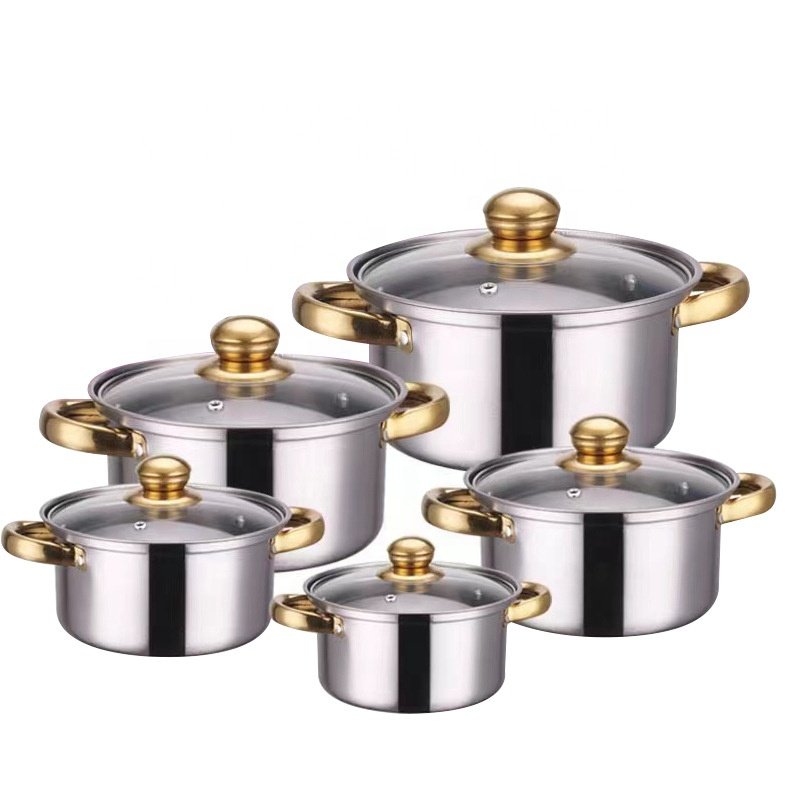 Manufacturer Stainless Steel Large 10 Pcs Soup Cooking Pot Set With Lid Cookware Sets