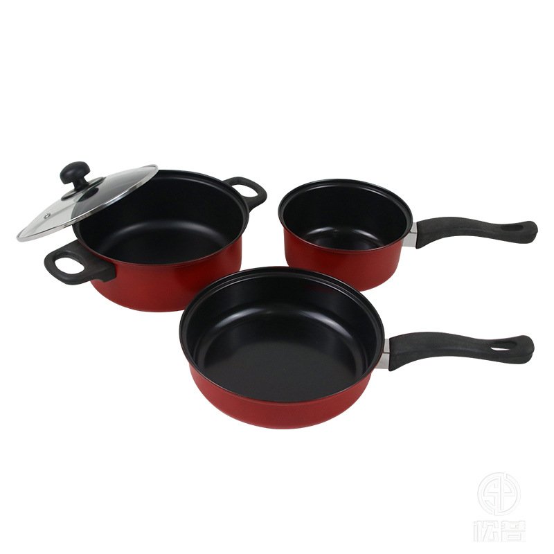 3-Pcs Set Cookware Pot & Pan Set Dazzling Colorful Iron Non-Stick Cookware Gift Sets Kitchen Cookware Pots & Pans Set