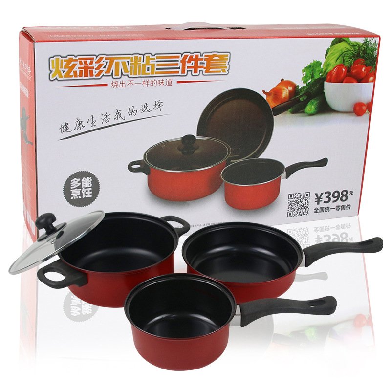 3-Pcs Set Cookware Pot & Pan Set Dazzling Colorful Iron Non-Stick Cookware Gift Sets Kitchen Cookware Pots & Pans Set