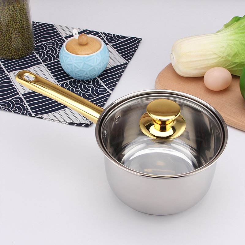 12 Pcs ollas de cocina NonStick Cookware Set Cooking Pots Golden Handle Capsuled Bottom Stainless Steel Cookware Set Frying Pans
