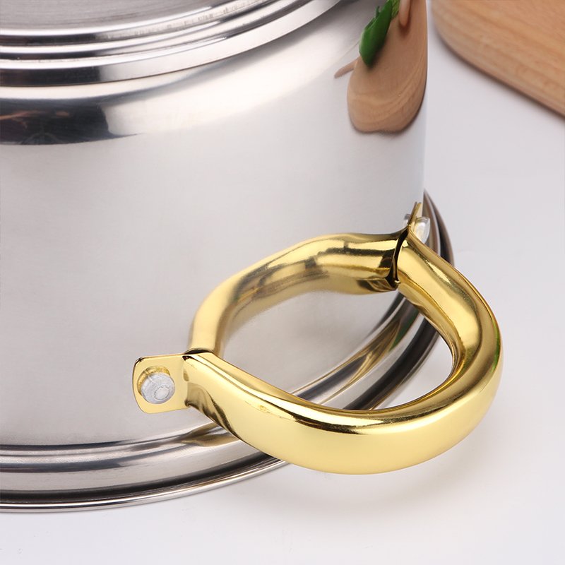 12 Pcs ollas de cocina NonStick Cookware Set Cooking Pots Golden Handle Capsuled Bottom Stainless Steel Cookware Set Frying Pans