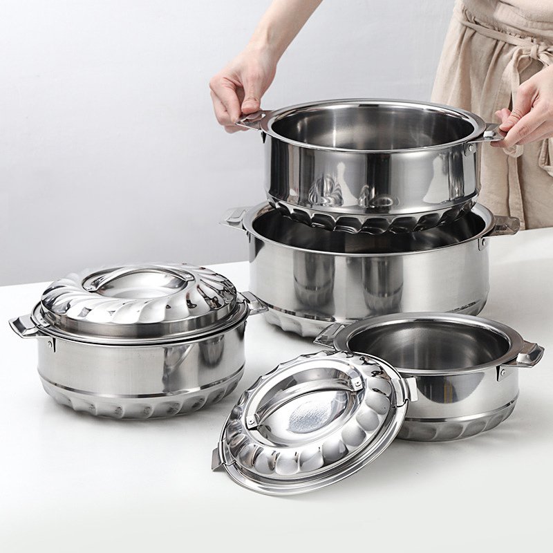 6 PCS Stainless Steel Kitchen Cookware Set Hot Pot Food Warmers Stock Pot Casserole Container Lids Stainless Steel Food Storage