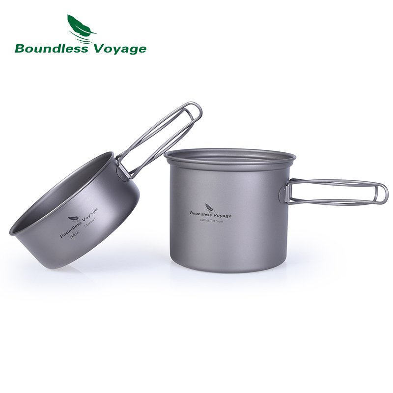 Boundless Voyage Ultralight 4pcs Lightweight Titanium pan and pot set Titanium Cook Pot and Dish Pure Titanium Cookware Sets