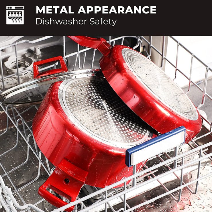 YongKang factory OEM Aluminum nonstick coating Shiny metallic cookware pots and pans sets with soft touch handle