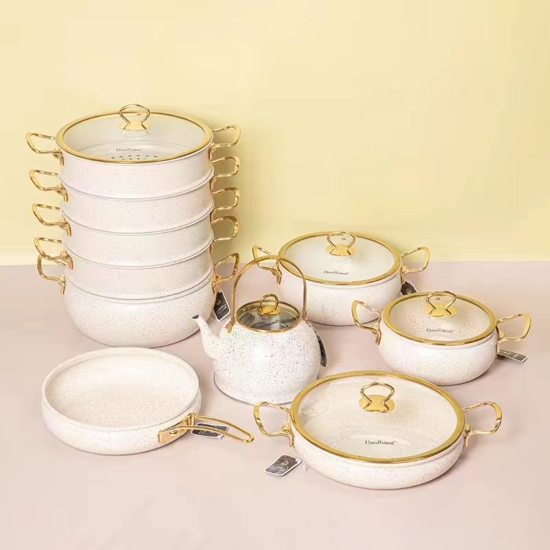 home kitchen cast iron 1-7pcs die cast big full aluminum pots set cooking nonstick non stick cookware sets