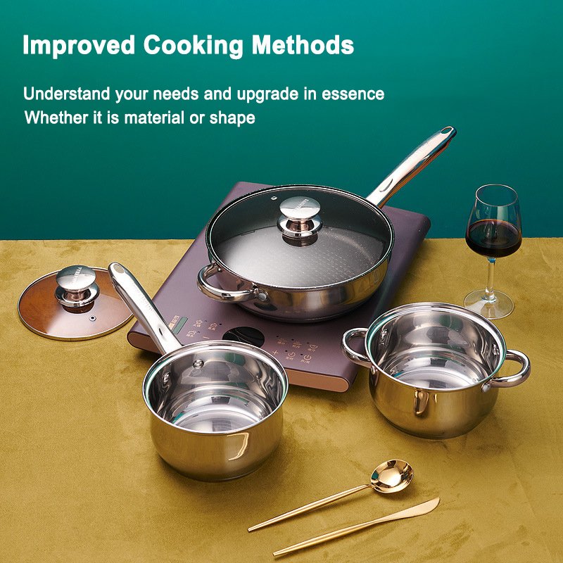 Hot Selling 12 pcs Kitchen Cooking Kitchenware Non Stick Stainless Steel Pots And Pans Cookware Set With Lid
