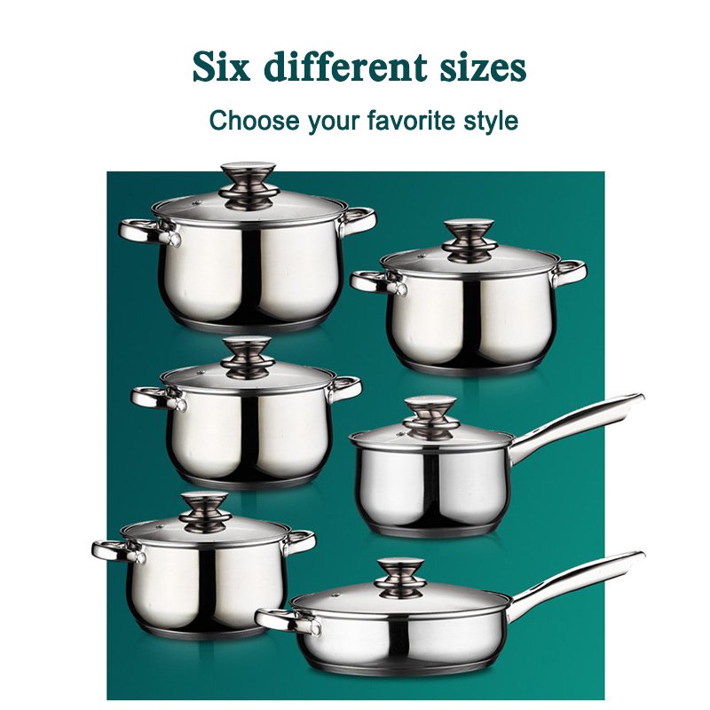 Hot Selling 12 pcs Kitchen Cooking Kitchenware Non Stick Stainless Steel Pots And Pans Cookware Set With Lid