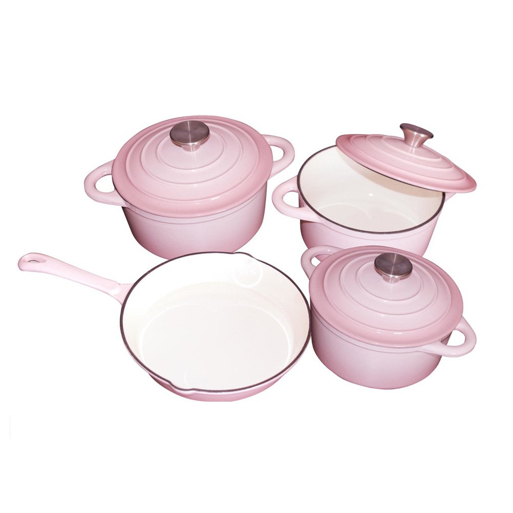 Hot Sale 7 Pieces Pot Set Enamel Cast Iron Cookware Set Gradient Color Soup Pot Cast Iron Skillet With Lid Frying Pan Set