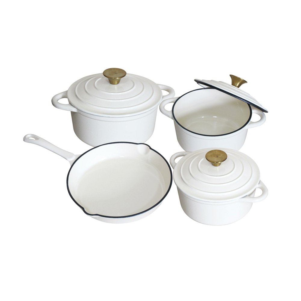 Hot Sale 7 Pieces Pot Set Enamel Cast Iron Cookware Set Gradient Color Soup Pot Cast Iron Skillet With Lid Frying Pan Set