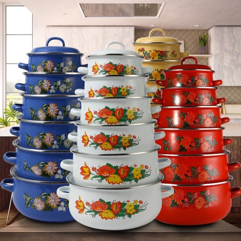 Enamel Casserole Set 14+16+18+20+22+24CM Cooking Pot Set Household High Quality Cookware Set
