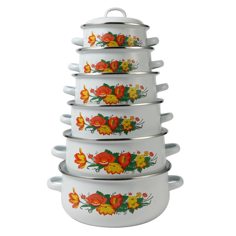 Enamel Casserole Set 14+16+18+20+22+24CM Cooking Pot Set Household High Quality Cookware Set