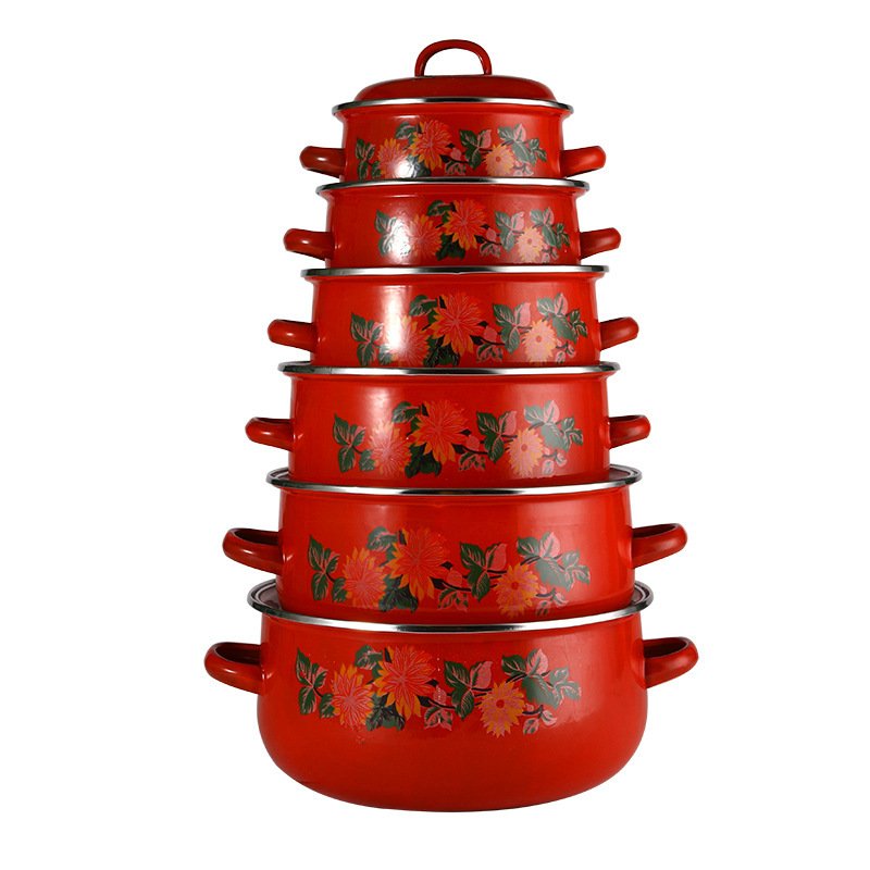 Enamel Casserole Set 14+16+18+20+22+24CM Cooking Pot Set Household High Quality Cookware Set
