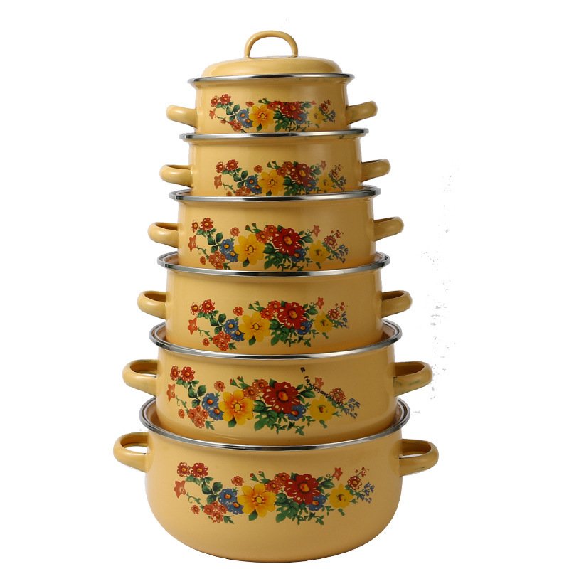 Enamel Casserole Set 14+16+18+20+22+24CM Cooking Pot Set Household High Quality Cookware Set