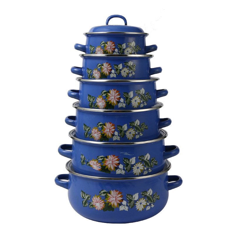 Enamel Casserole Set 14+16+18+20+22+24CM Cooking Pot Set Household High Quality Cookware Set