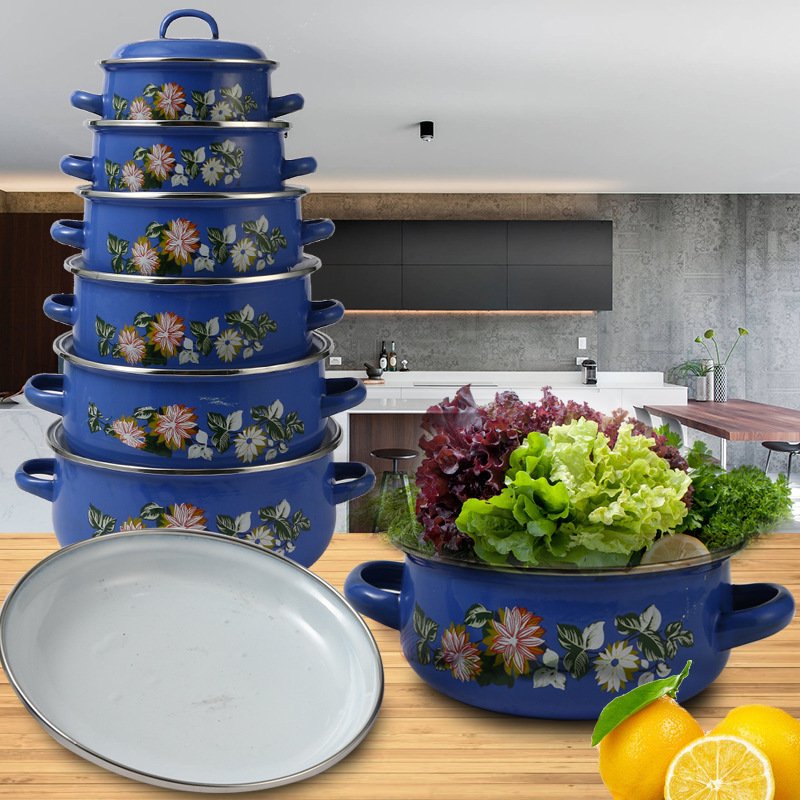 Enamel Casserole Set 14+16+18+20+22+24CM Cooking Pot Set Household High Quality Cookware Set