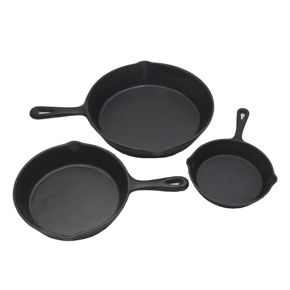 3 Piece Set High Quality Customized Pre Seasoned Cooking Egg Frying Pan Non-stick Cast Iron Skillet