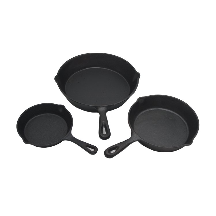3 Piece Set High Quality Customized Pre Seasoned Cooking Egg Frying Pan Non-stick Cast Iron Skillet