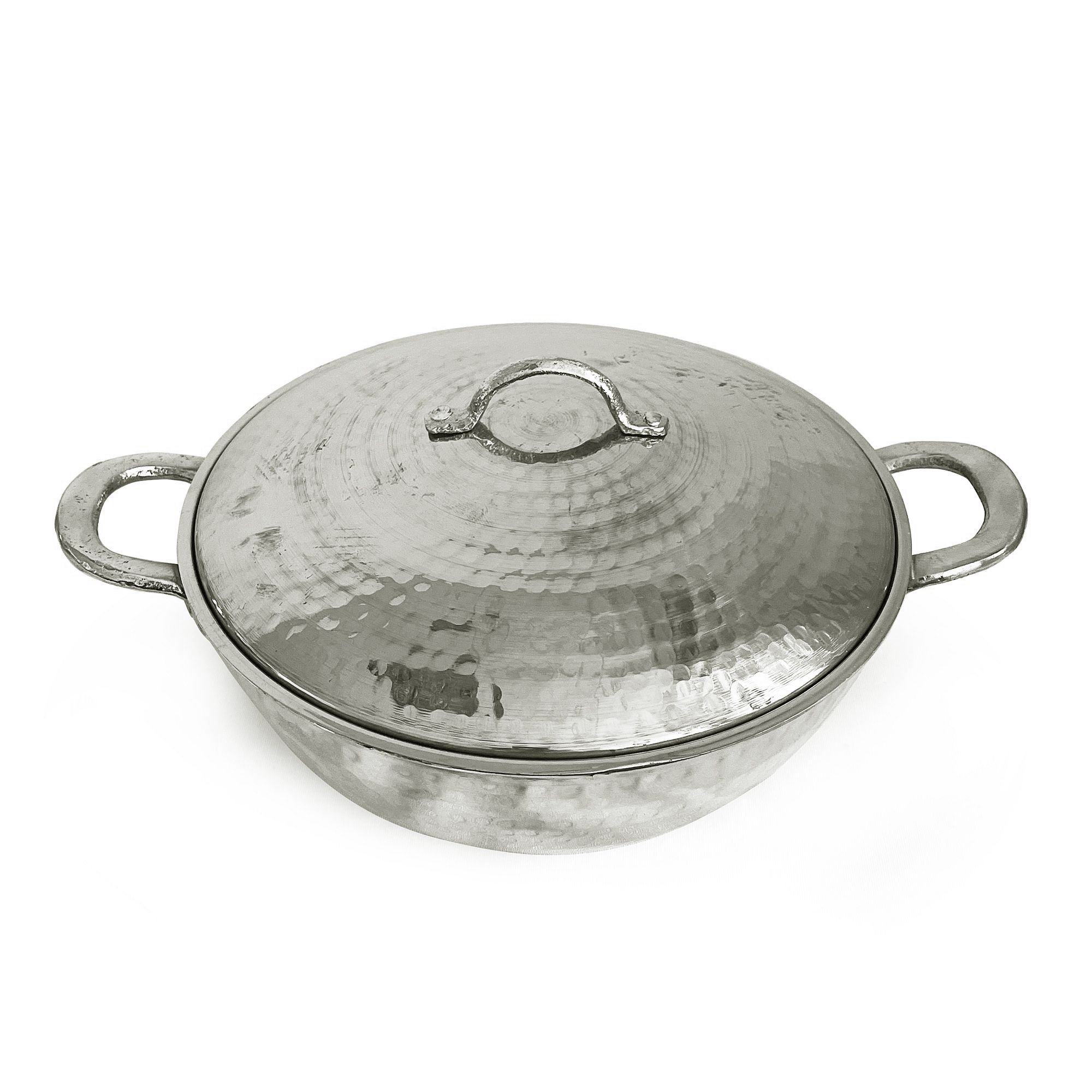 10" -11.5" Copper Wok Pan Nickel Color Hand Hammered With Lid Brass Handle Handmade, Authentic, Traditional Cooking, Tin Plated