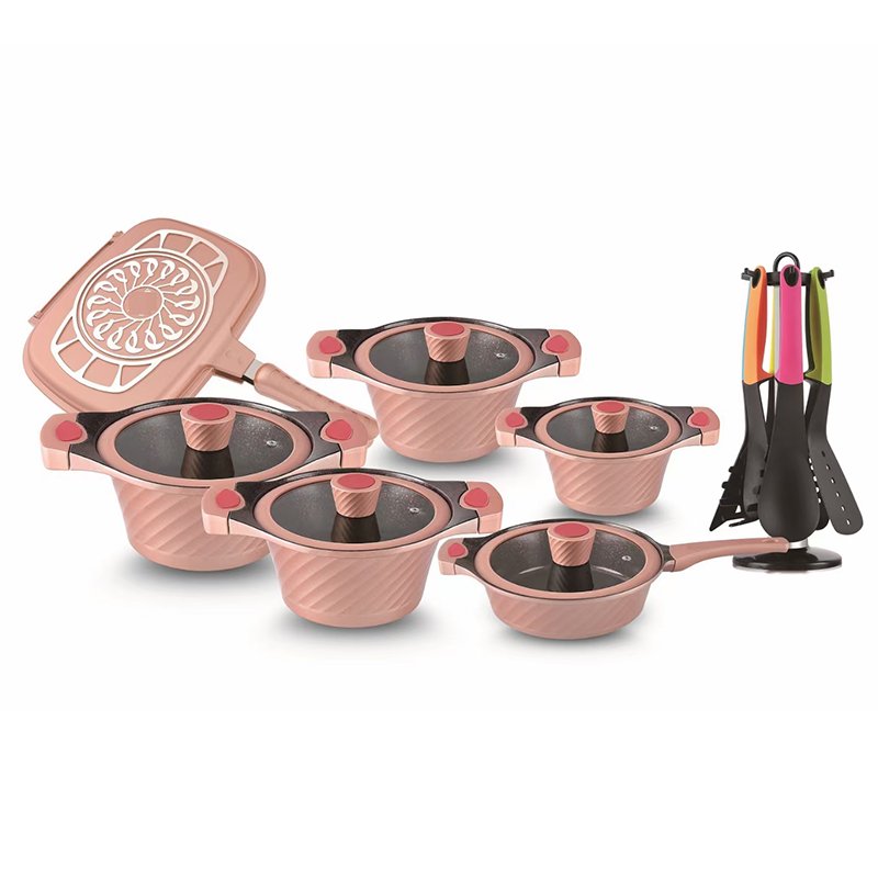 Kitchen Utensils Non Stick Cooking Pot 21PCS Granite Cookware Aluminum Casserole and Double Grill Pan Set