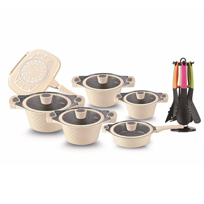 Kitchen Utensils Non Stick Cooking Pot 21PCS Granite Cookware Aluminum Casserole and Double Grill Pan Set