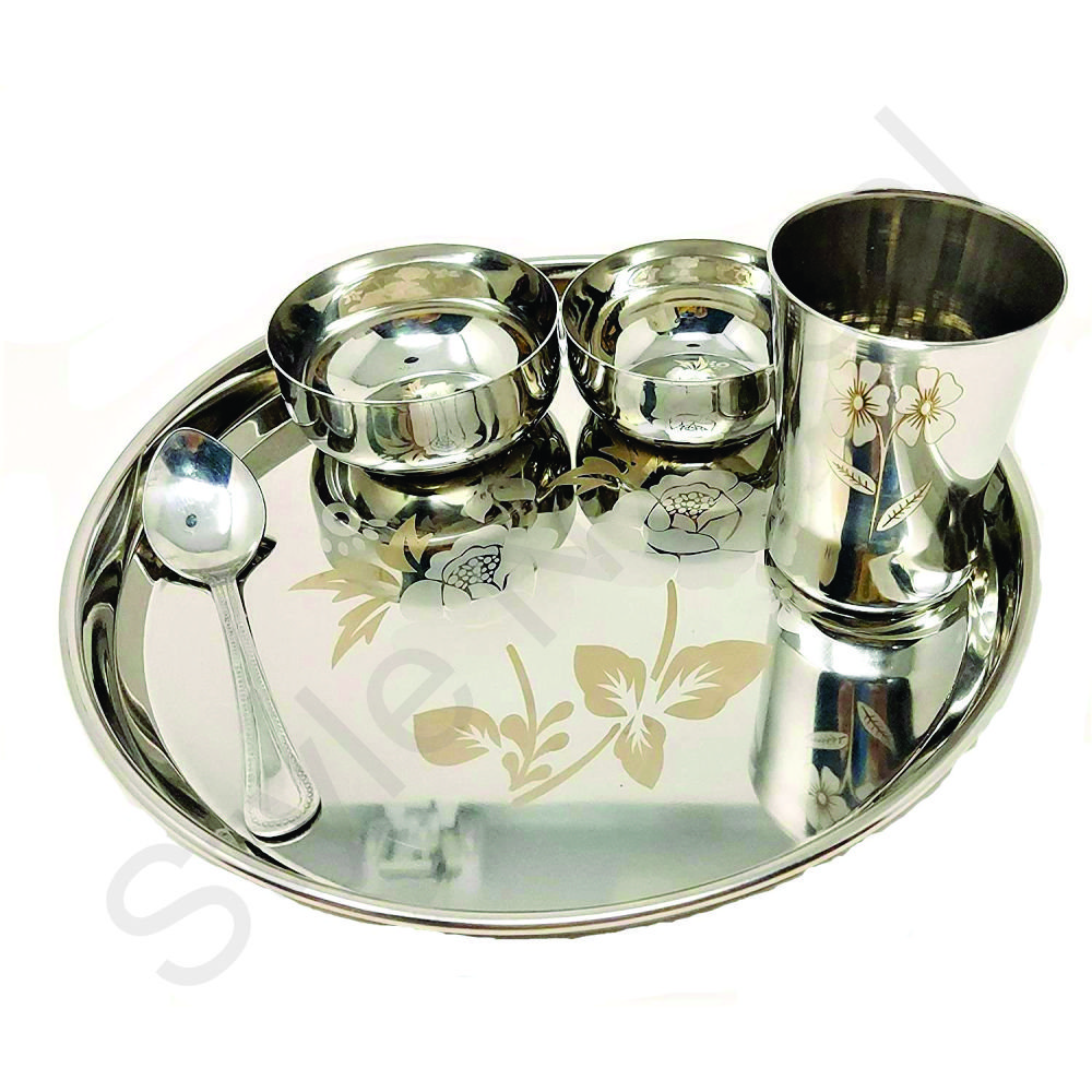 Dinnerware Set 5 pcs Metal Traditional Dinner Server Set With Thali Plate Katori Bowl Dinner Set of 5 pcs Stainless Steel