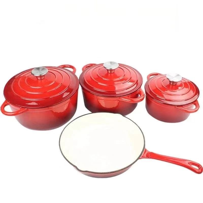 Custom non stick cookware set cast iron ceramic pot with lid enamel pots cookware sets