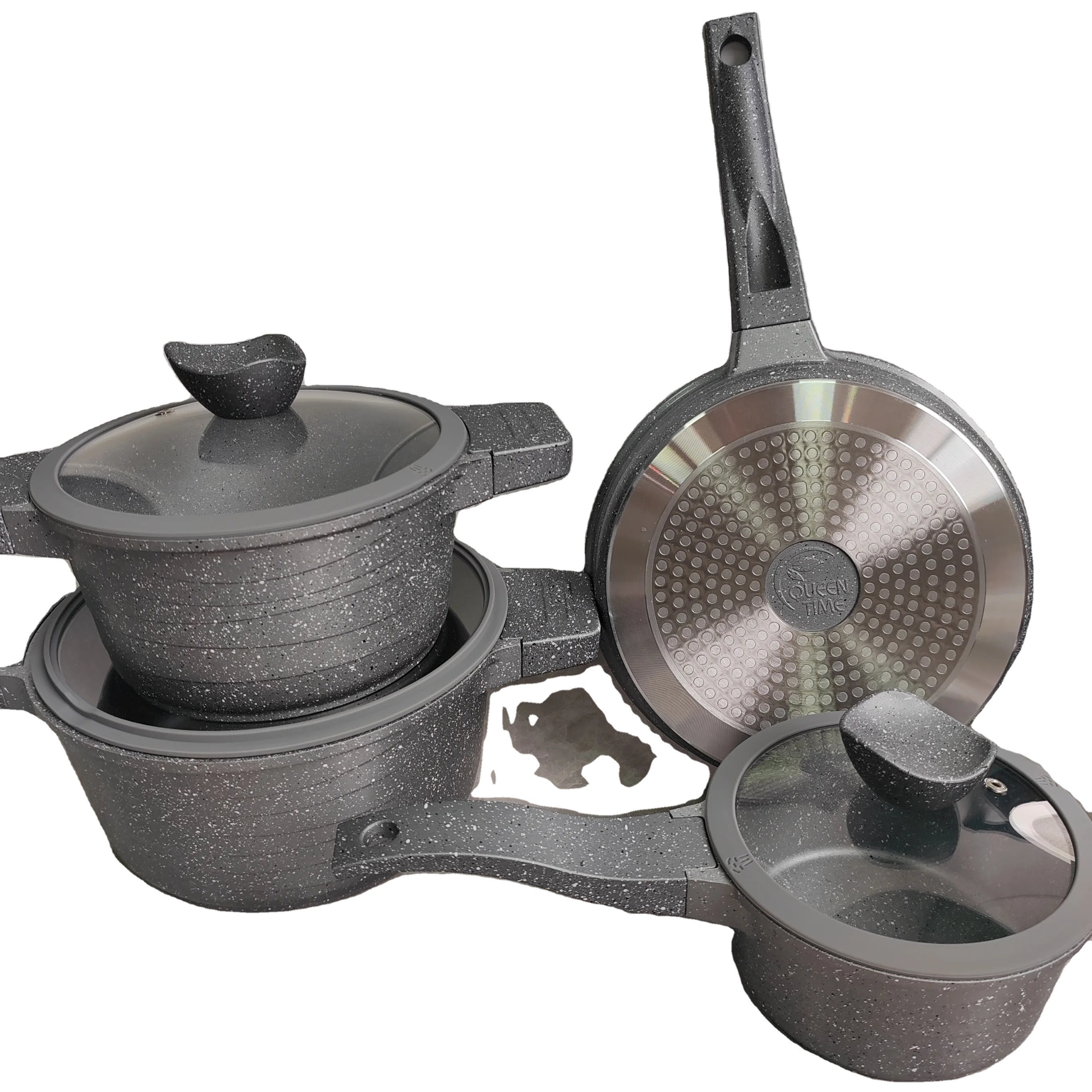 Home Kitchenware 7pcs Die Casting Kitchen Cookware Set Sillicon Edge Cover Cooking Pot Set Non-Stick Cookware Granite