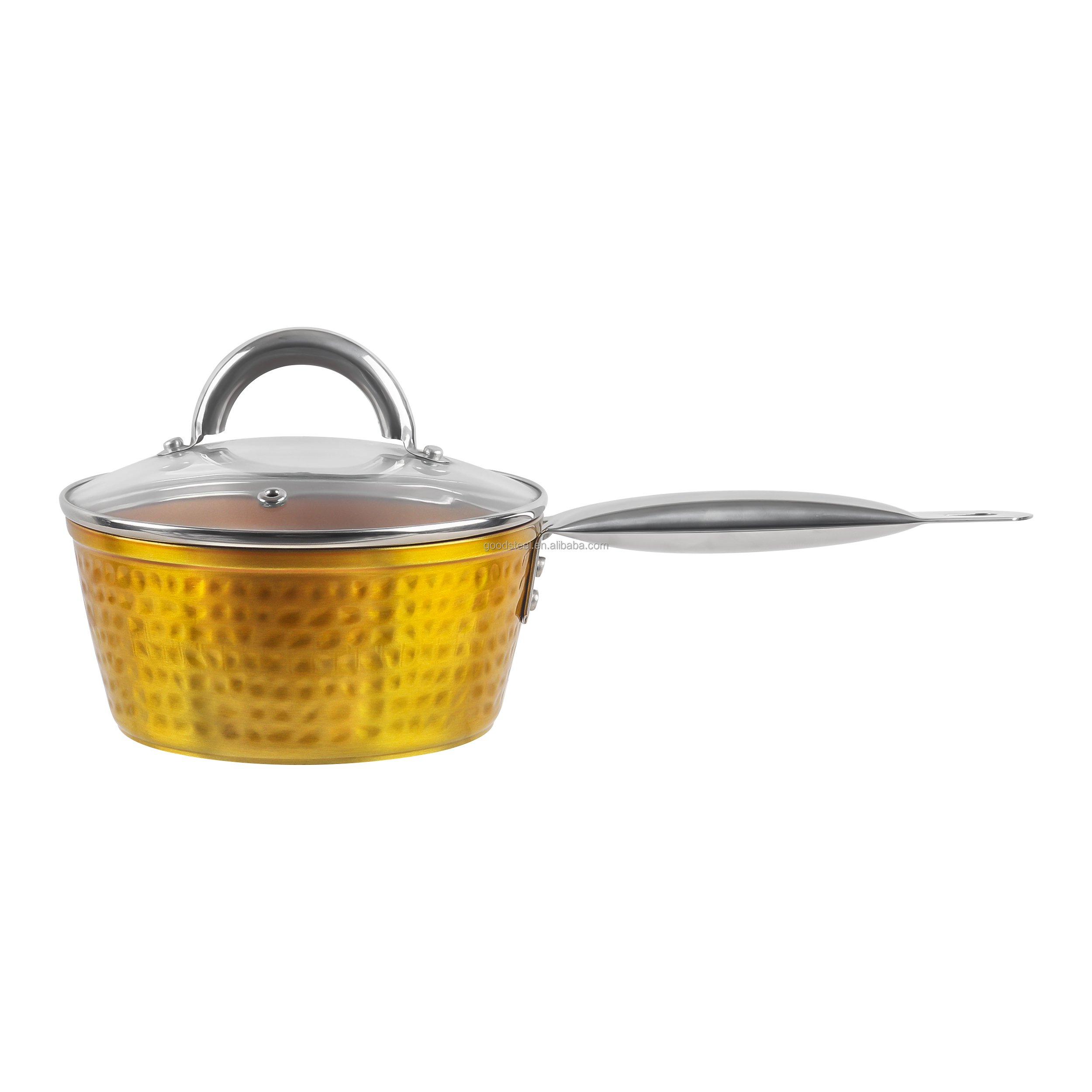 Luxury Copper Ceramic Nonstick Forged Aluminum Cookware Set Golden Hammered Pots Pans Stainless Steel Steamer Metal Glass